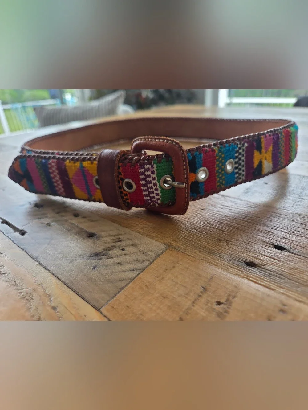 Traditional Guatemalan Vibrant Woven Embroidered Colorful Belt Size 32